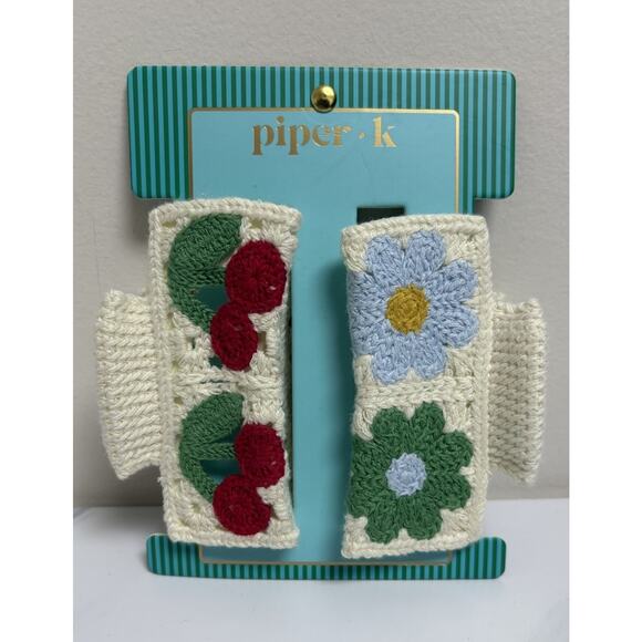 Piper K Crochet Floral Claw Clips Set of 2 Boho Retro Hair Accessories NWT - Picture 1 of 2